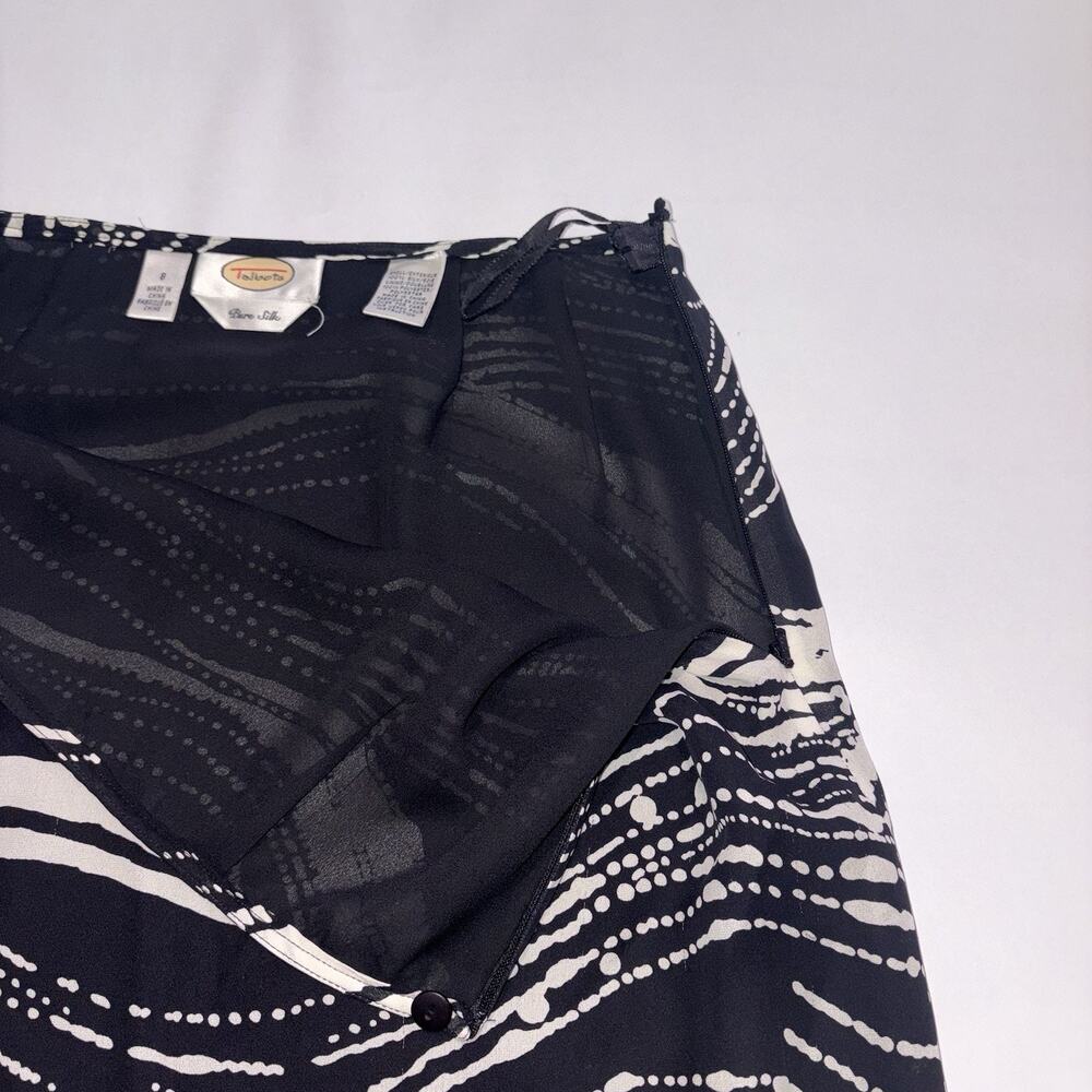 Talbots Skirt Black/Cream Aquatic Look Print 100% Pure Silk Classy Sz 8 Knee L - Picture 7 of 9